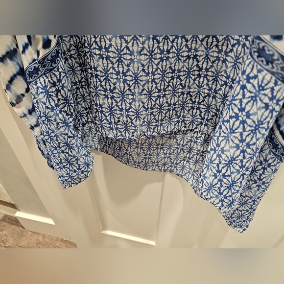 Hawaiian Tropic Tie-Dye Tunic Top Blue White Boho Beachwear P/S - Picture 4 of 9